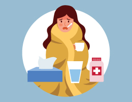 Graphic of girl with a cold wrapped in a blanket.